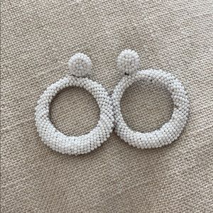 White beaded circle earrings